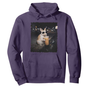 Funny Bunny Drinking Iced Coffee Hoodie Animal Meme Viral Internet TS14 Purple Print Your Wear