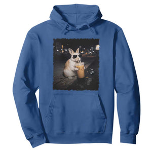 Funny Bunny Drinking Iced Coffee Hoodie Animal Meme Viral Internet TS14 Royal Blue Print Your Wear