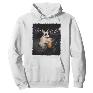 Funny Bunny Drinking Iced Coffee Hoodie Animal Meme Viral Internet TS14 White Print Your Wear