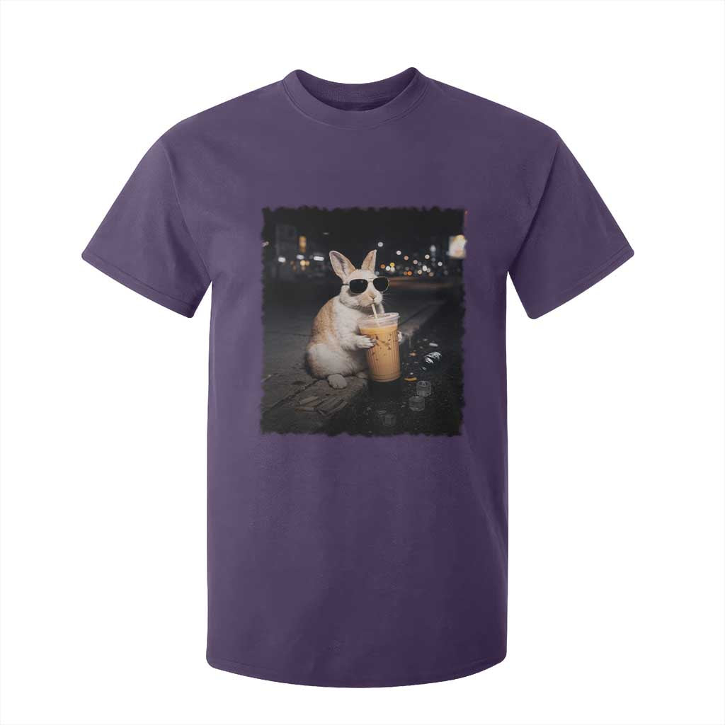 Funny Bunny Drinking Iced Coffee T Shirt For Kid Animal Meme Viral Internet TS14 Purple Print Your Wear