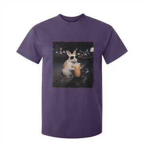 Funny Bunny Drinking Iced Coffee T Shirt For Kid Animal Meme Viral Internet TS14 Purple Print Your Wear