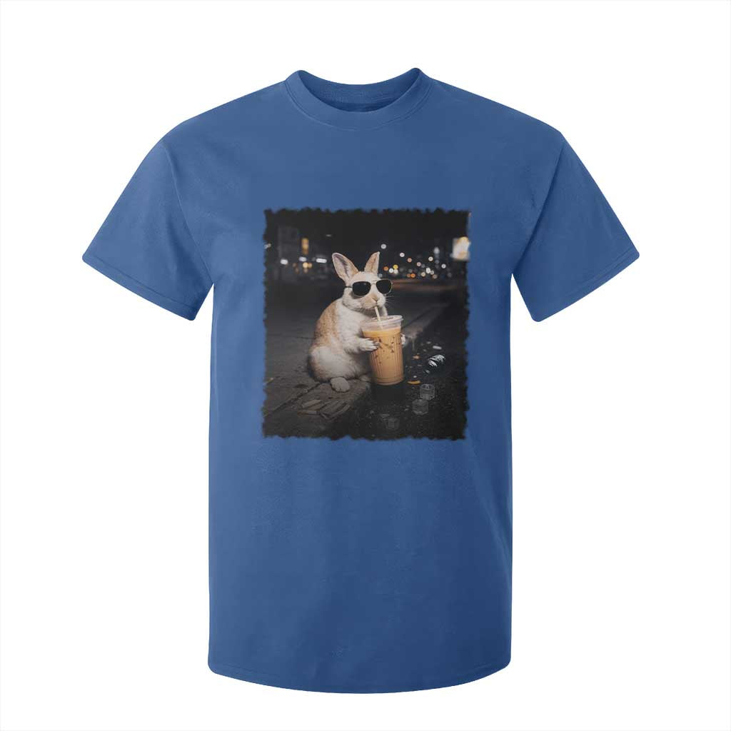 Funny Bunny Drinking Iced Coffee T Shirt For Kid Animal Meme Viral Internet TS14 Royal Blue Print Your Wear