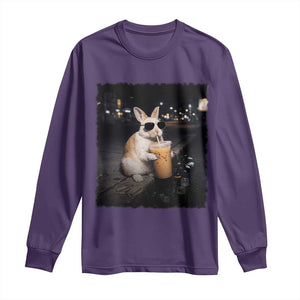 Funny Bunny Drinking Iced Coffee Long Sleeve Shirt Animal Meme Viral Internet TS14 Purple Print Your Wear