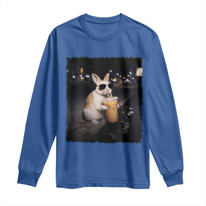 Funny Bunny Drinking Iced Coffee Long Sleeve Shirt Animal Meme Viral Internet TS14 Royal Blue Print Your Wear