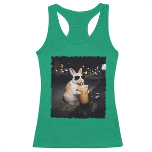 Funny Bunny Drinking Iced Coffee Racerback Tank Top Animal Meme Viral Internet TS14 Irish Green Print Your Wear
