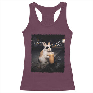 Funny Bunny Drinking Iced Coffee Racerback Tank Top Animal Meme Viral Internet TS14 Maroon Print Your Wear
