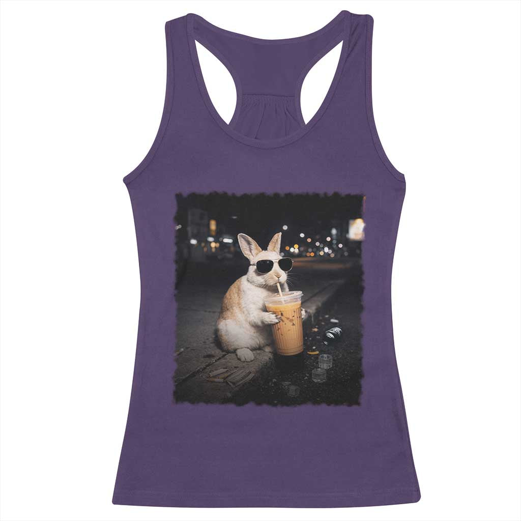 Funny Bunny Drinking Iced Coffee Racerback Tank Top Animal Meme Viral Internet TS14 Purple Print Your Wear