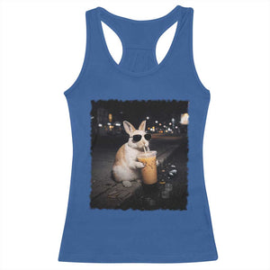 Funny Bunny Drinking Iced Coffee Racerback Tank Top Animal Meme Viral Internet TS14 Royal Blue Print Your Wear