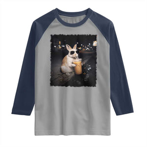 Funny Bunny Drinking Iced Coffee Raglan Shirt Animal Meme Viral Internet TS14 Sport Gray Navy Print Your Wear