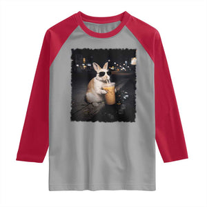 Funny Bunny Drinking Iced Coffee Raglan Shirt Animal Meme Viral Internet TS14 Sport Gray Red Print Your Wear