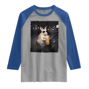 Funny Bunny Drinking Iced Coffee Raglan Shirt Animal Meme Viral Internet TS14 Sport Gray Royal Print Your Wear