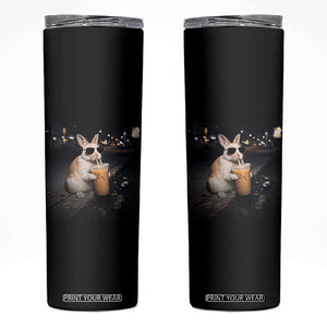 Funny Bunny Drinking Iced Coffee Skinny Tumbler Animal Meme Viral Internet TS14 Black Print Your Wear