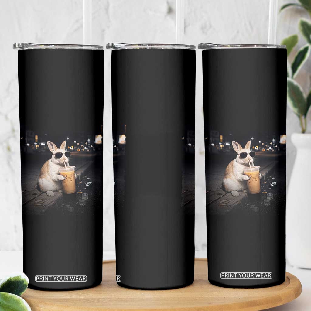 Funny Bunny Drinking Iced Coffee Skinny Tumbler Animal Meme Viral Internet TS14 Print Your Wear
