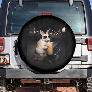 Funny Bunny Drinking Iced Coffee Spare Tire Cover Animal Meme Viral Internet TS14 No hole Black Print Your Wear