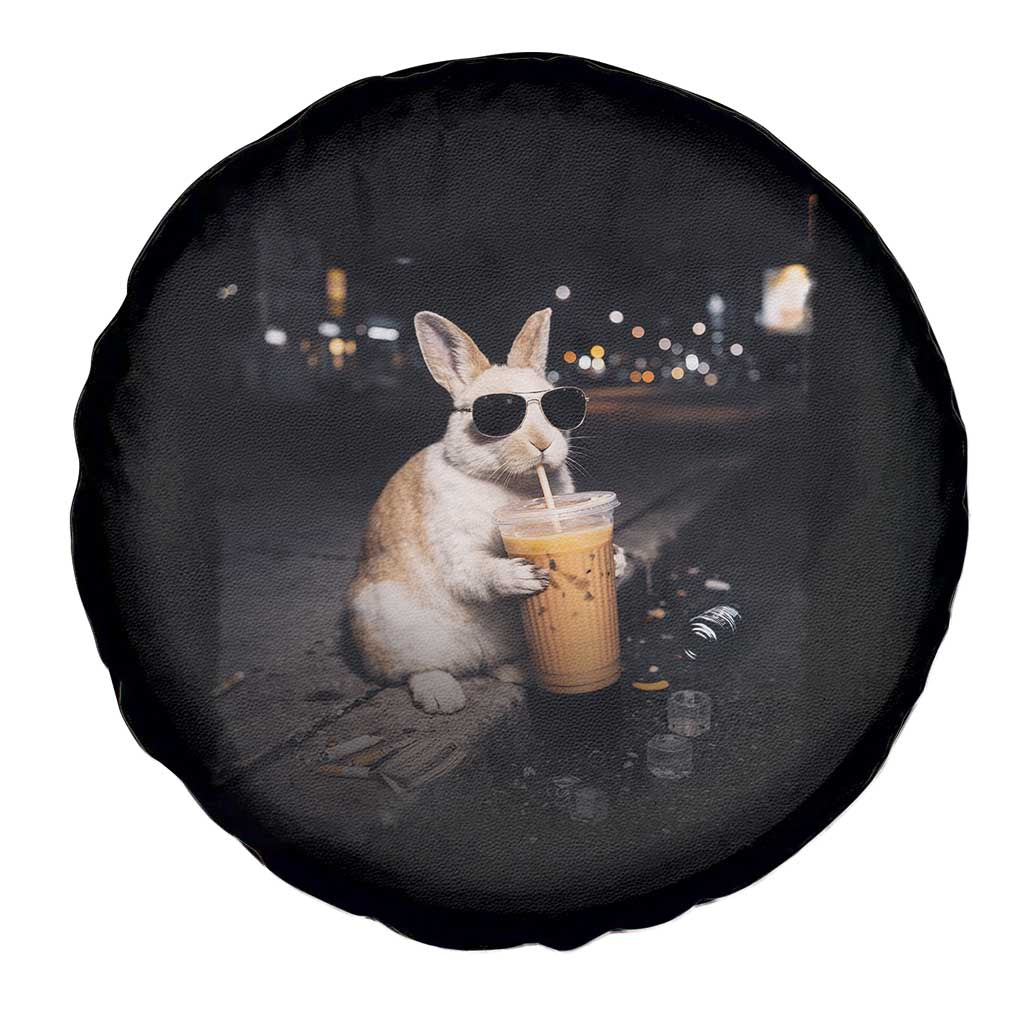 Funny Bunny Drinking Iced Coffee Spare Tire Cover Animal Meme Viral Internet TS14 Print Your Wear