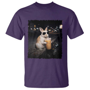 Funny Bunny Drinking Iced Coffee T Shirt Animal Meme Viral Internet TS14 Purple Print Your Wear
