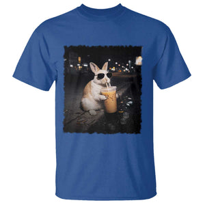 Funny Bunny Drinking Iced Coffee T Shirt Animal Meme Viral Internet TS14 Royal Blue Print Your Wear