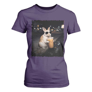Funny Bunny Drinking Iced Coffee T Shirt For Women Animal Meme Viral Internet TS14 Purple Print Your Wear