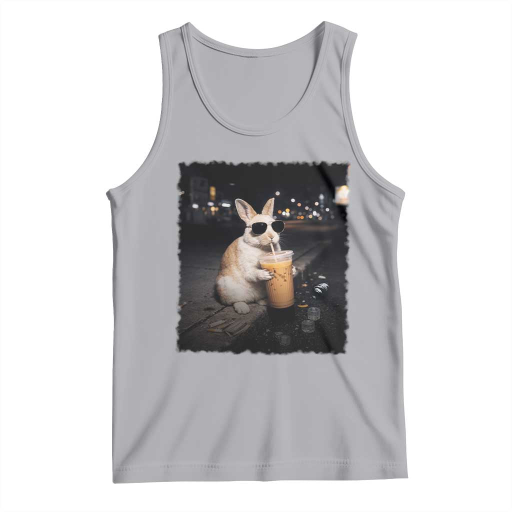 Funny Bunny Drinking Iced Coffee Tank Top Animal Meme Viral Internet TS14 Athletic Heather Print Your Wear