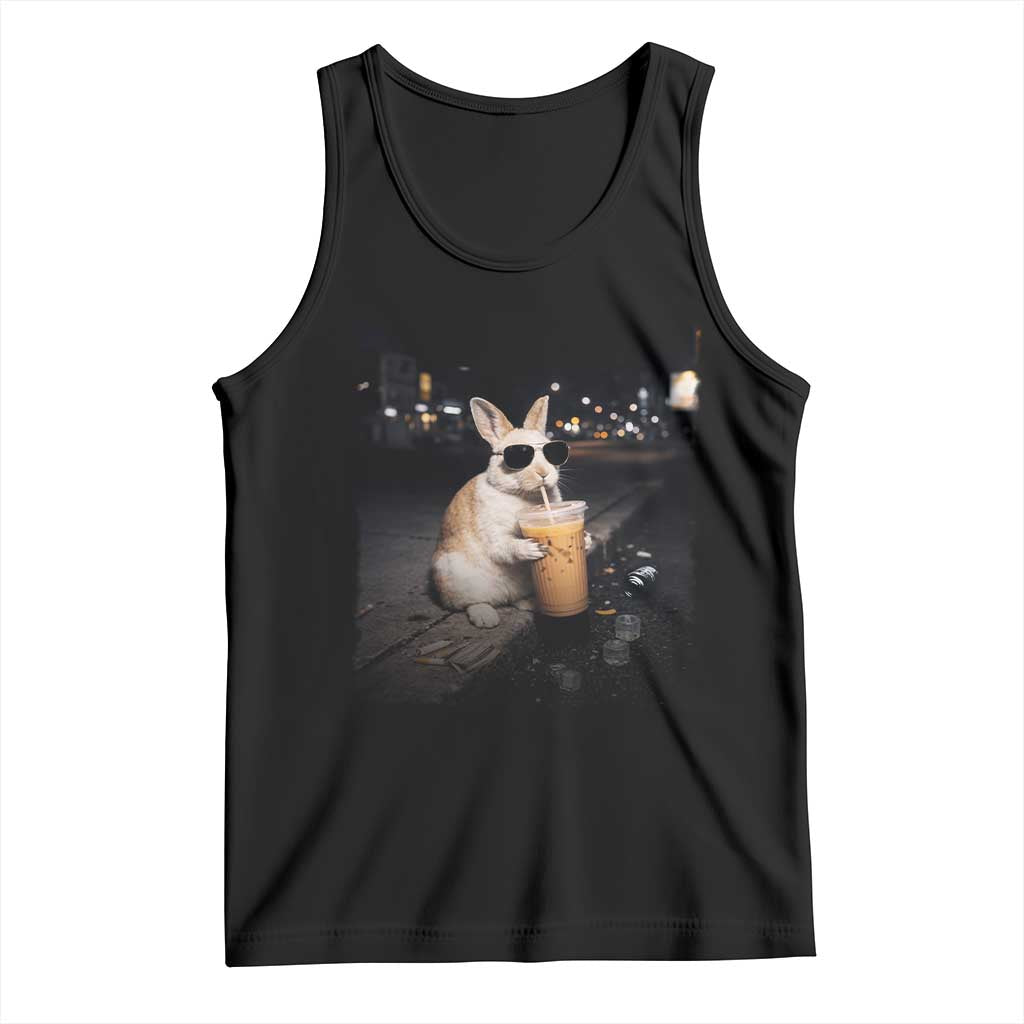 Funny Bunny Drinking Iced Coffee Tank Top Animal Meme Viral Internet TS14 Black Print Your Wear