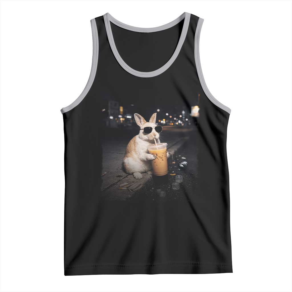 Funny Bunny Drinking Iced Coffee Tank Top Animal Meme Viral Internet TS14 Black Athletic Heather Print Your Wear