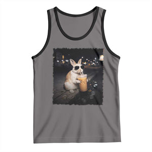Funny Bunny Drinking Iced Coffee Tank Top Animal Meme Viral Internet TS14 Deep Heather Black Print Your Wear
