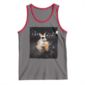 Funny Bunny Drinking Iced Coffee Tank Top Animal Meme Viral Internet TS14 Deep Heather Red Print Your Wear