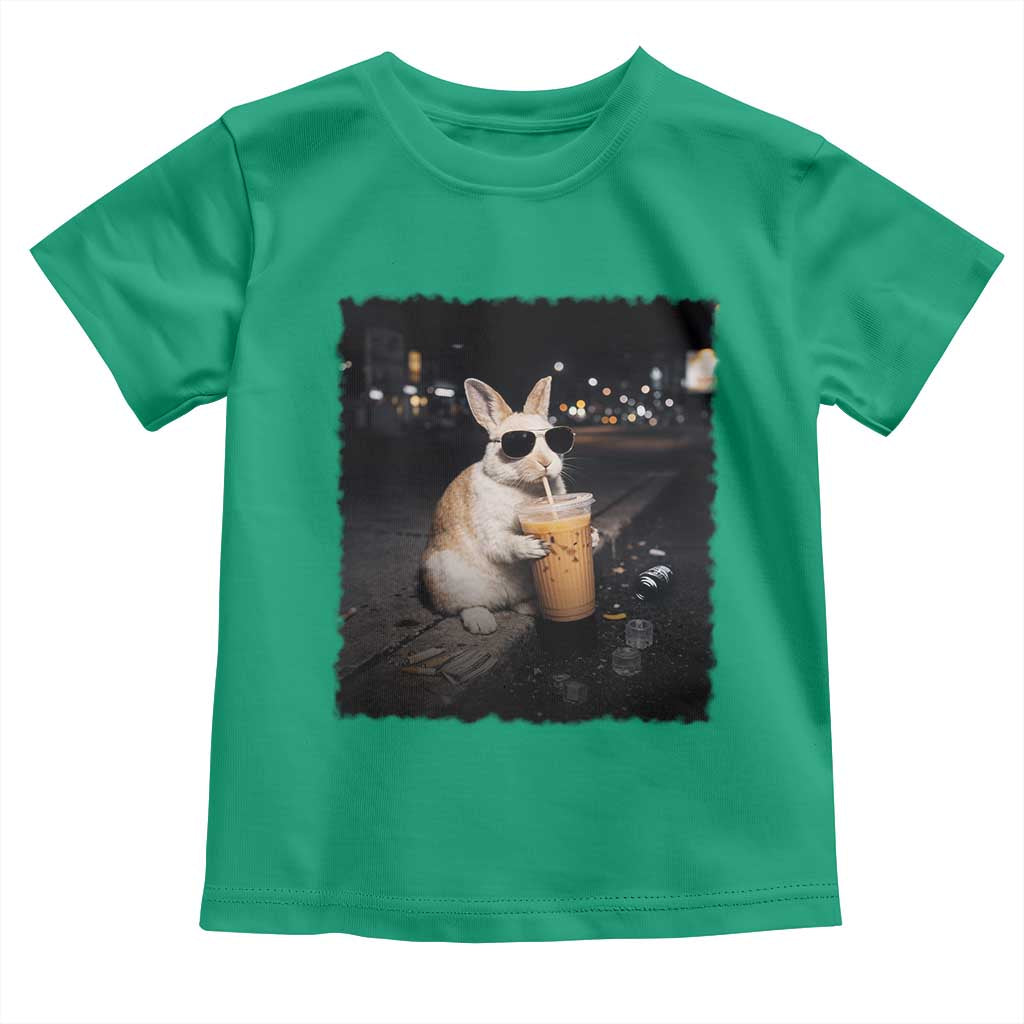 Funny Bunny Drinking Iced Coffee Toddler T Shirt Animal Meme Viral Internet TS14 Irish Green Print Your Wear