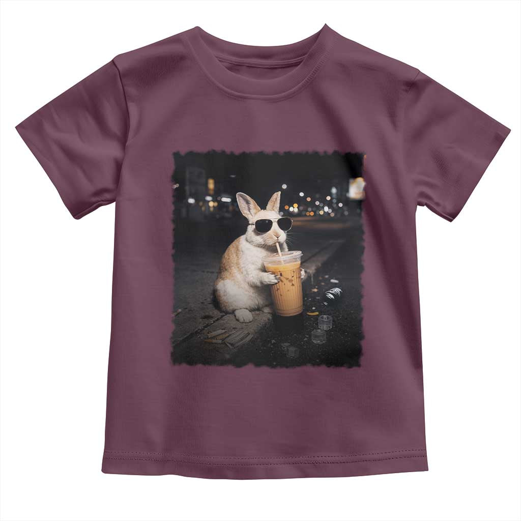 Funny Bunny Drinking Iced Coffee Toddler T Shirt Animal Meme Viral Internet TS14 Maroon Print Your Wear