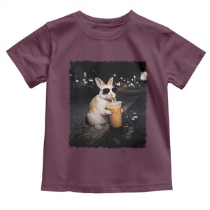 Funny Bunny Drinking Iced Coffee Toddler T Shirt Animal Meme Viral Internet TS14 Maroon Print Your Wear