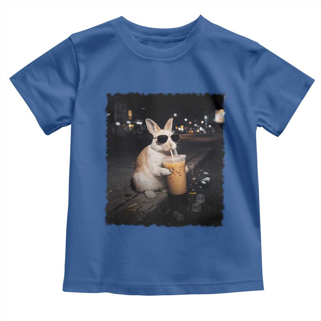 Funny Bunny Drinking Iced Coffee Toddler T Shirt Animal Meme Viral Internet TS14 Royal Blue Print Your Wear