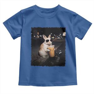 Funny Bunny Drinking Iced Coffee Toddler T Shirt Animal Meme Viral Internet TS14 Royal Blue Print Your Wear