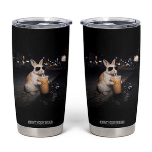Funny Bunny Drinking Iced Coffee Tumbler Cup Animal Meme Viral Internet TS14 Black Print Your Wear