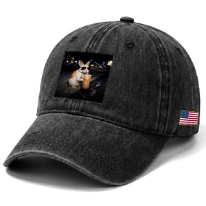 Funny Bunny Drinking Iced Coffee Washed Cotton Baseball Cap Animal Meme Viral Internet TS14 Print Your Wear