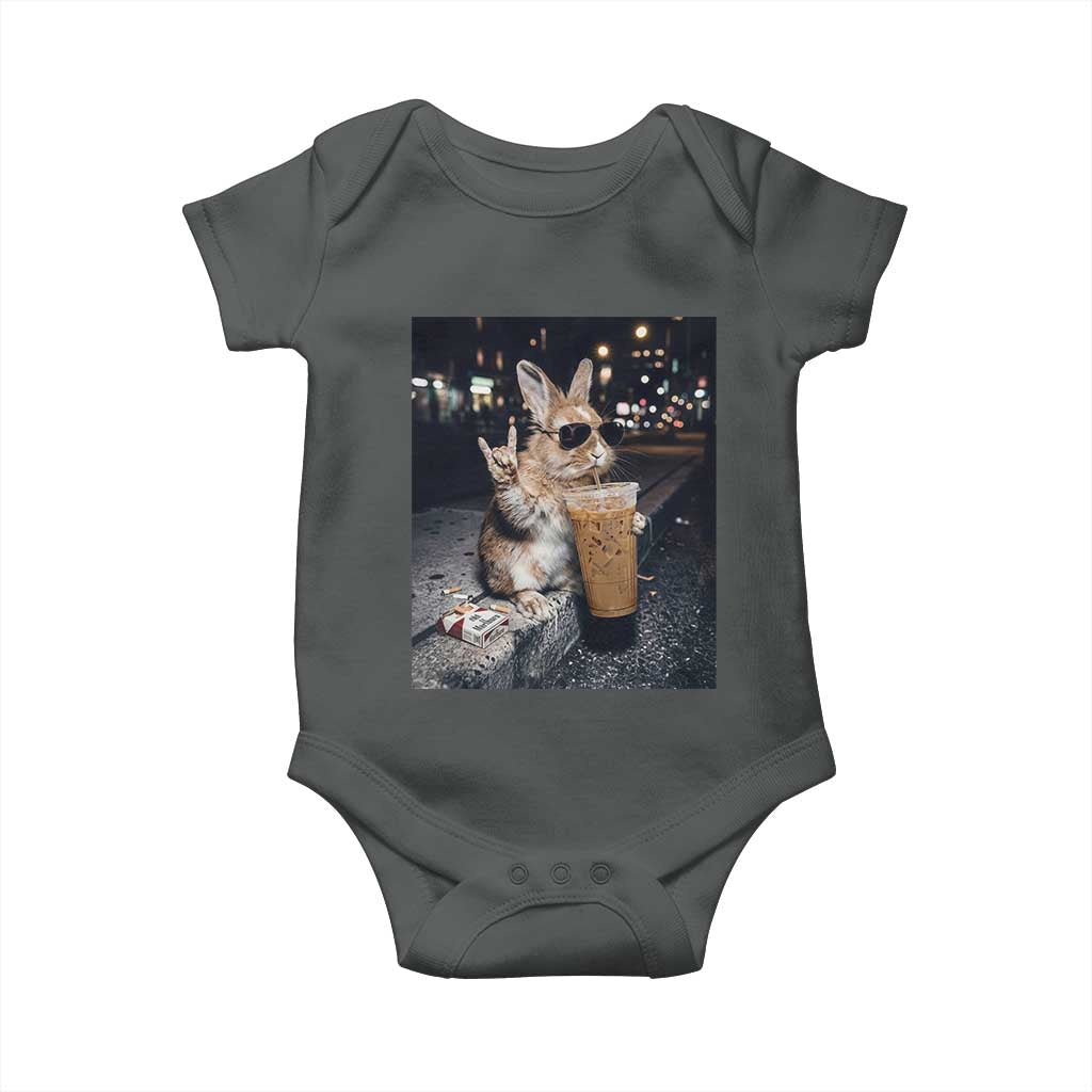 Funny Bunny Drinking Diet Coke Baby Onesie Vintage 90s Graphic Meme TS14 Dark Heather Print Your Wear