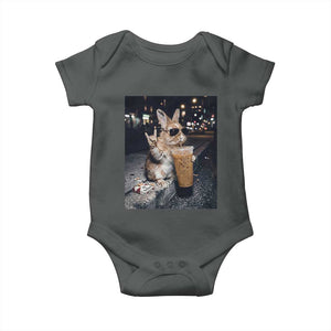 Funny Bunny Drinking Diet Coke Baby Onesie Vintage 90s Graphic Meme TS14 Dark Heather Print Your Wear