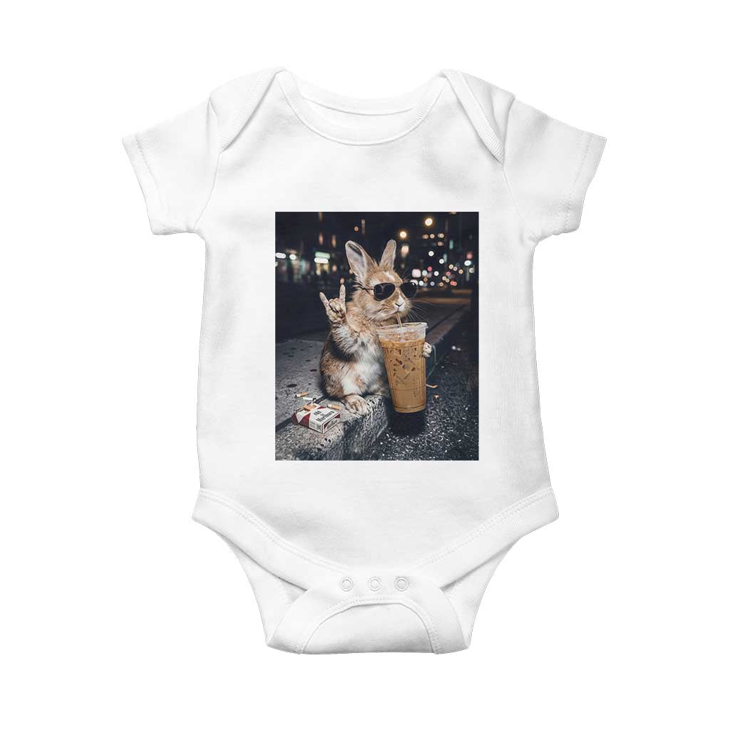 Funny Bunny Drinking Diet Coke Baby Onesie Vintage 90s Graphic Meme TS14 White Print Your Wear