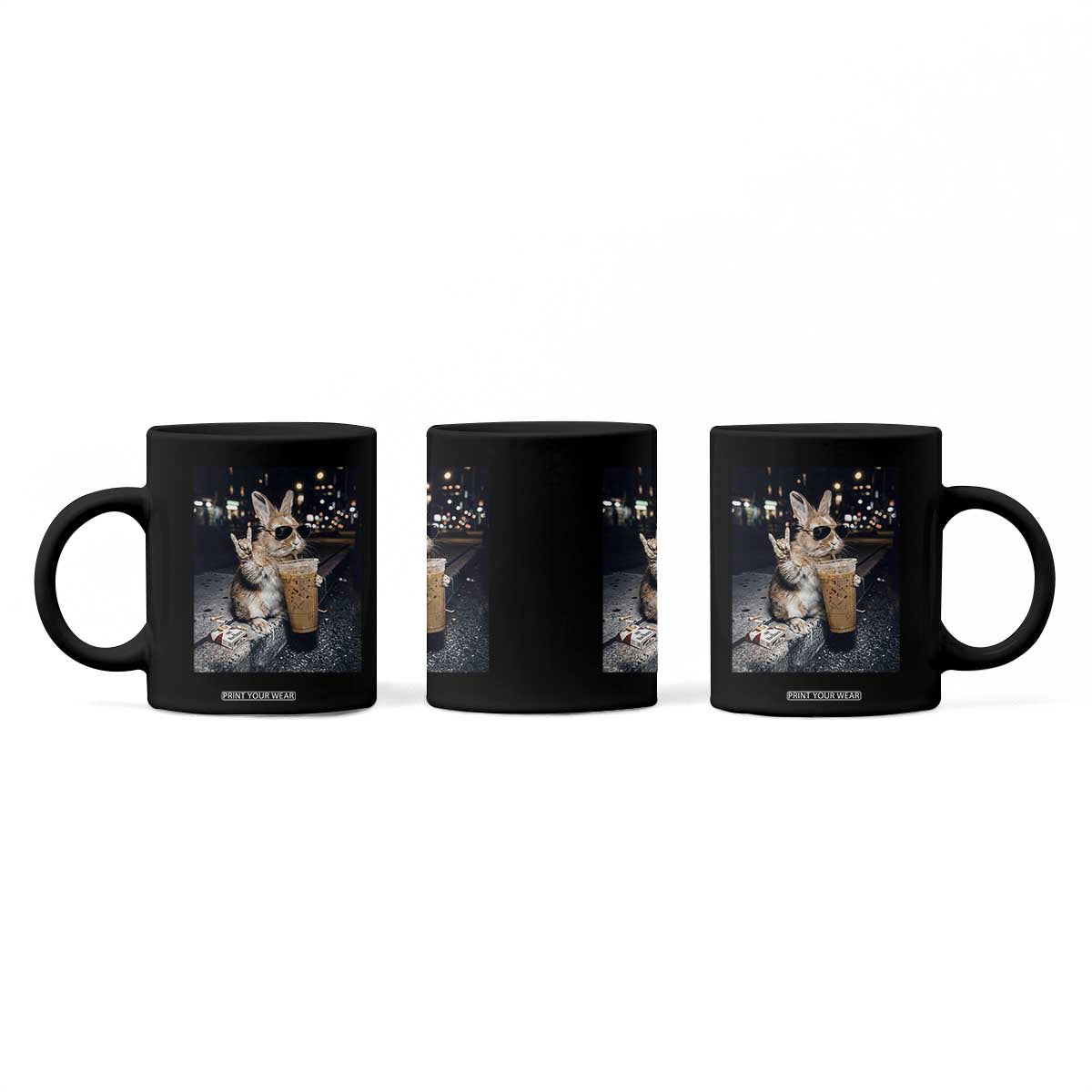 Funny Bunny Drinking Iced Coffee Coffee Mug Vintage 90s Graphic Meme TS14 Print Your Wear