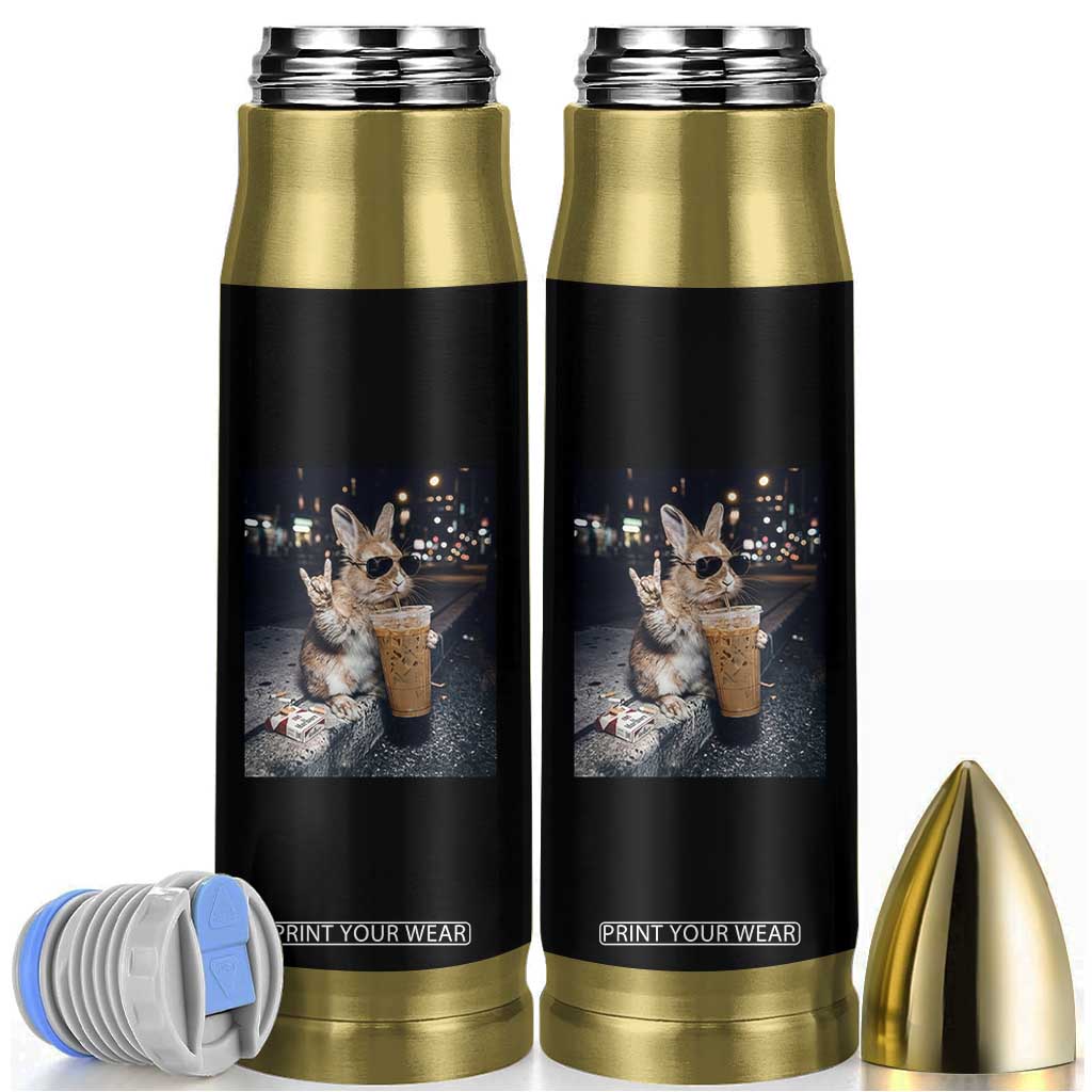 Funny Bunny Drinking Iced Coffee Bullet Tumbler Vintage 90s Graphic Meme TS14 Black Print Your Wear