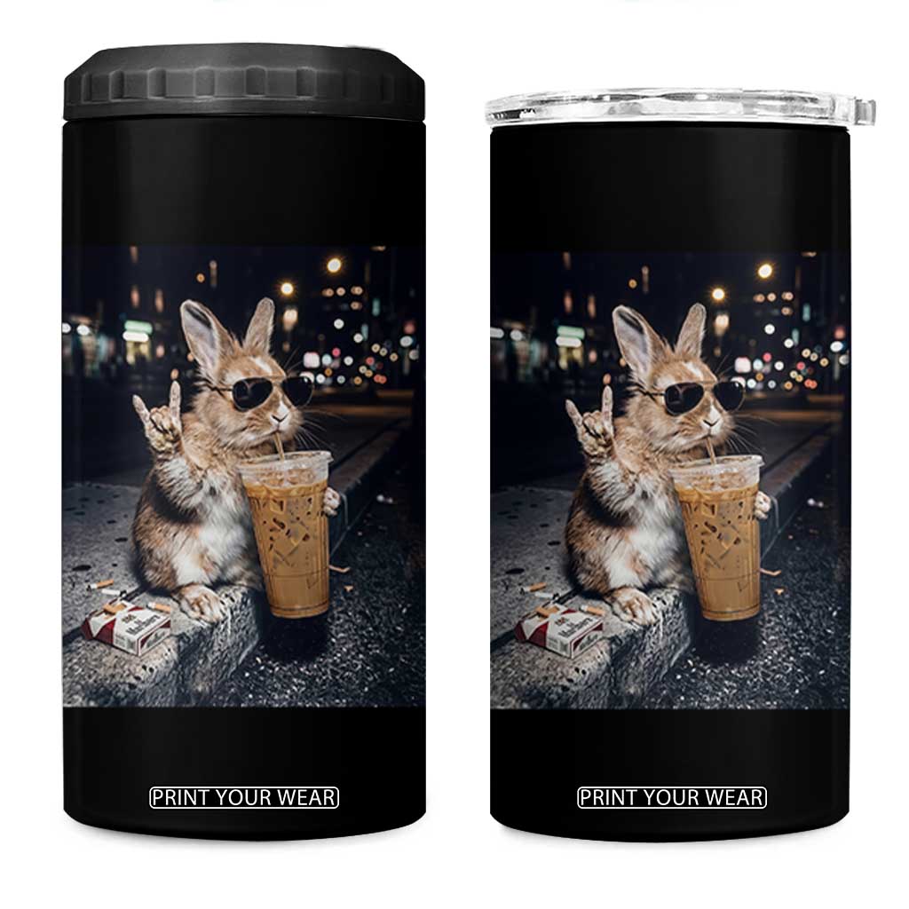 Funny Bunny Drinking Iced Coffee 4 in 1 Can Cooler Tumbler Vintage 90s Graphic Meme TS14 One Size: 16 oz Black Print Your Wear