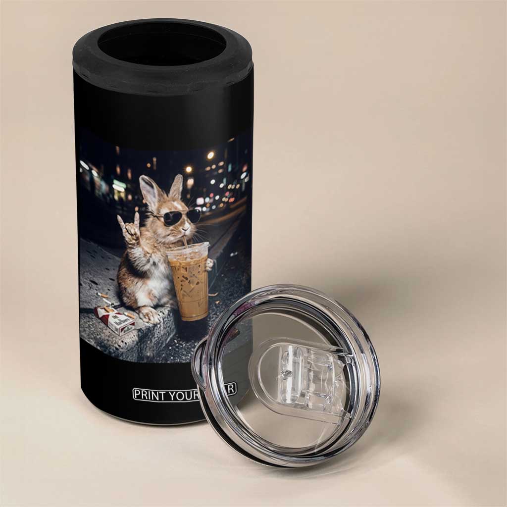 Funny Bunny Drinking Iced Coffee 4 in 1 Can Cooler Tumbler Vintage 90s Graphic Meme TS14 Print Your Wear