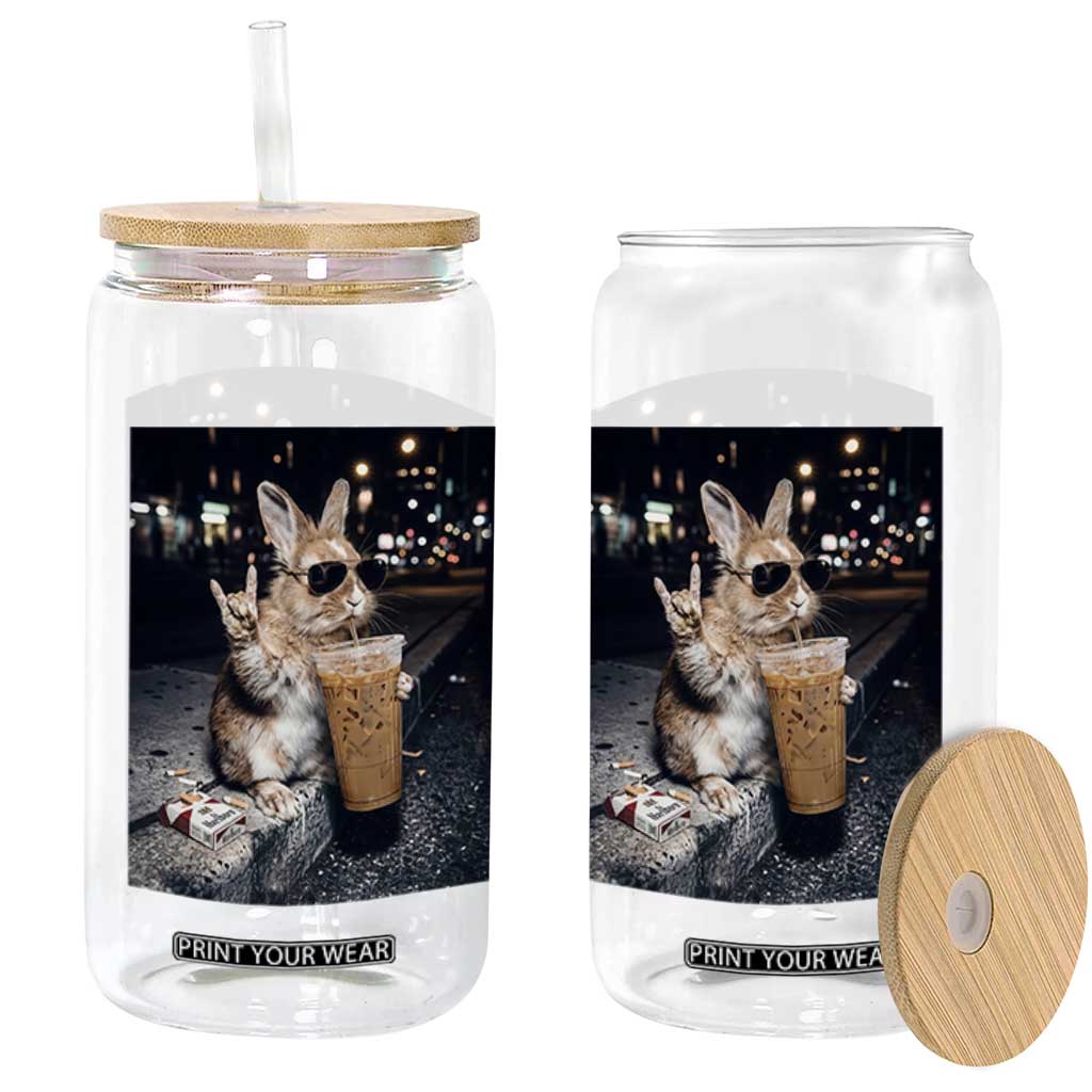 Funny Bunny Drinking Iced Coffee Glass Can Vintage 90s Graphic Meme TS14 Print Your Wear