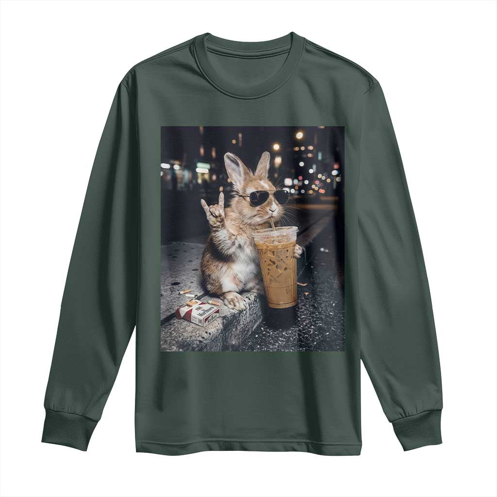 Funny Bunny Drinking Diet Coke Long Sleeve Shirt Vintage 90s Graphic Meme TS14 Dark Forest Green Print Your Wear