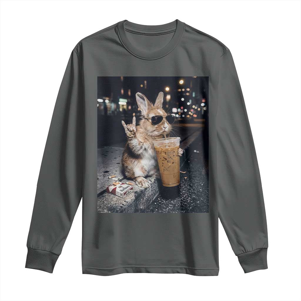 Funny Bunny Drinking Diet Coke Long Sleeve Shirt Vintage 90s Graphic Meme TS14 Dark Heather Print Your Wear