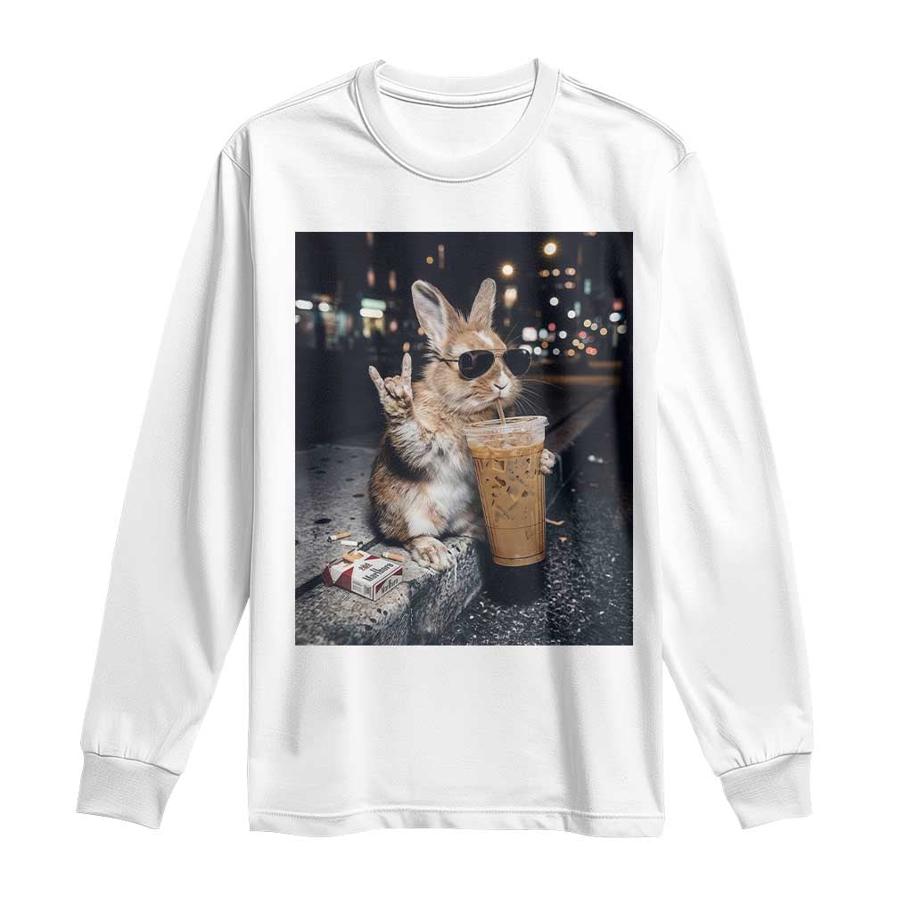 Funny Bunny Drinking Diet Coke Long Sleeve Shirt Vintage 90s Graphic Meme TS14 White Print Your Wear