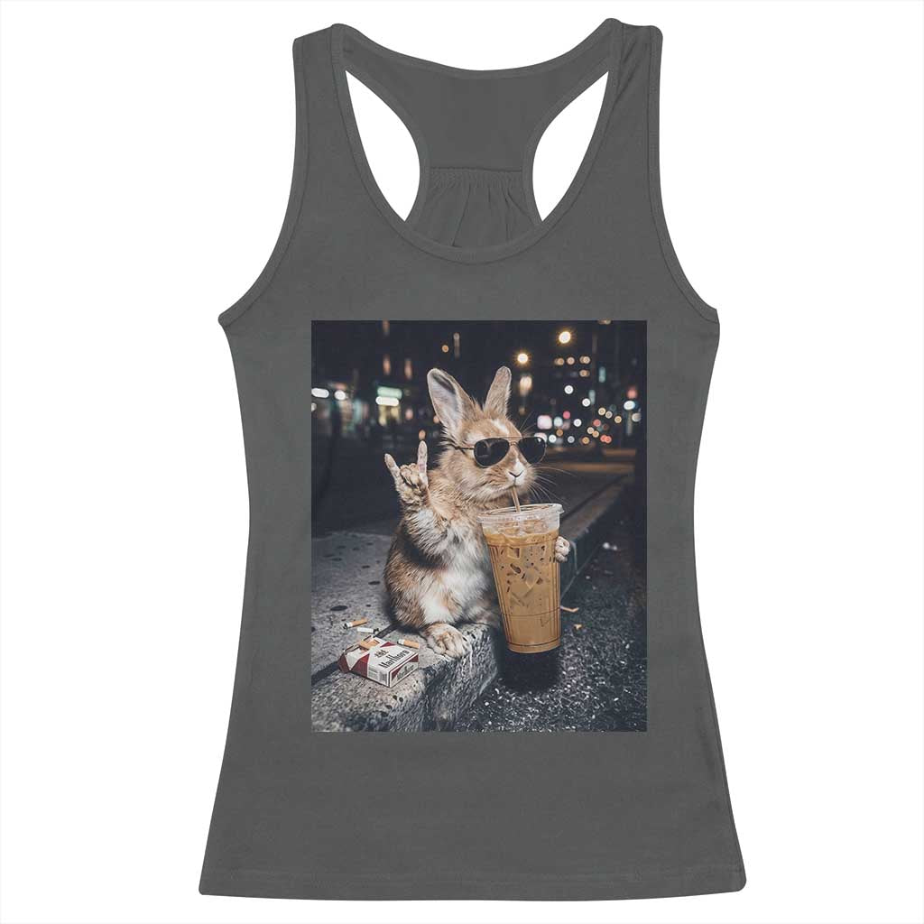 Funny Bunny Drinking Diet Coke Racerback Tank Top Vintage 90s Graphic Meme TS14 Dark Heather Print Your Wear
