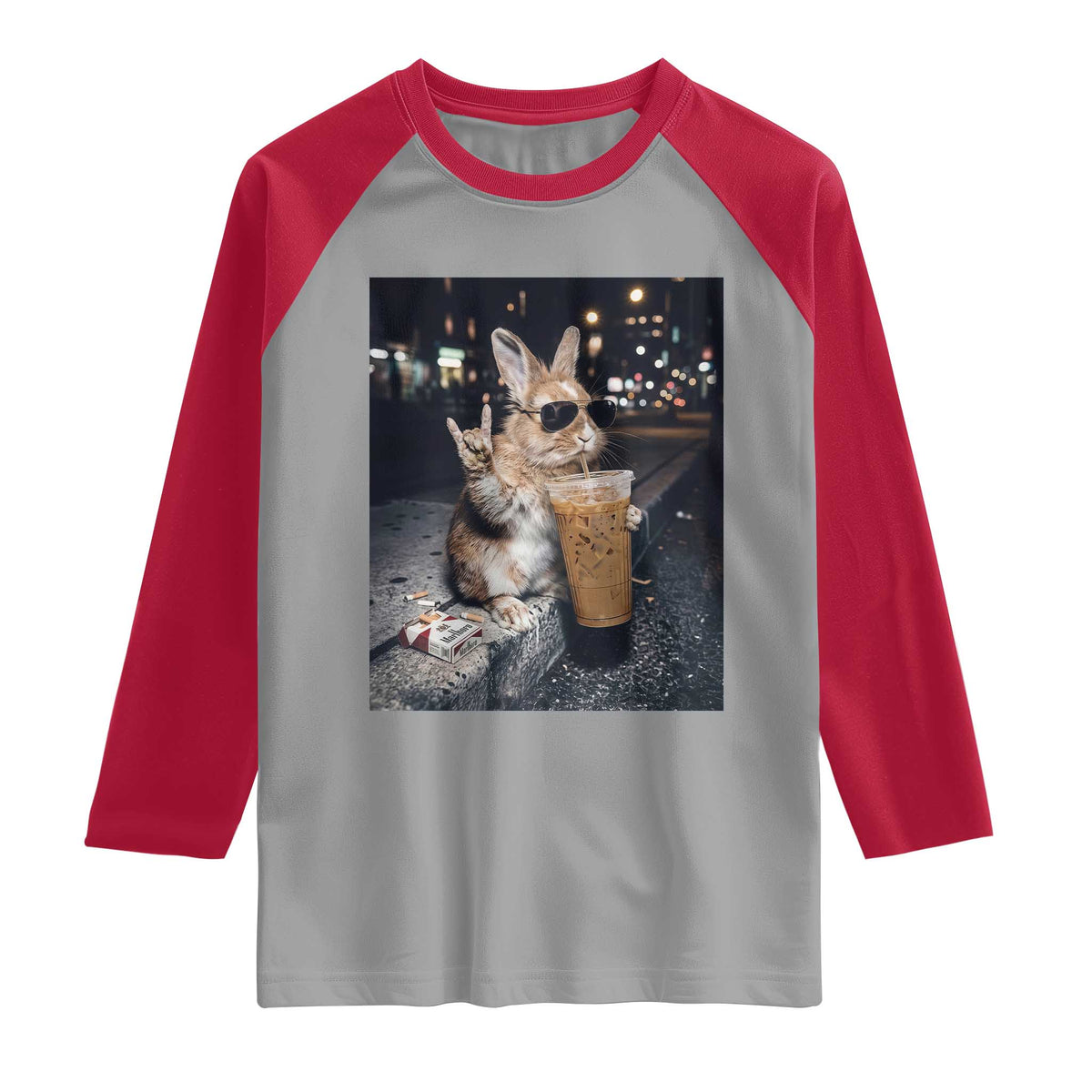 Funny Bunny Drinking Diet Coke Raglan Shirt Vintage 90s Graphic Meme TS14 Sport Gray Red Print Your Wear