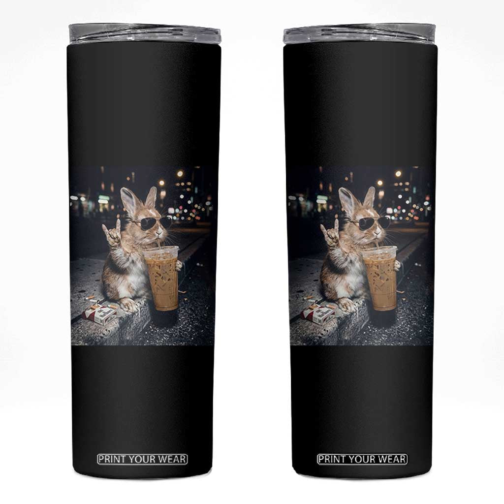 Funny Bunny Drinking Iced Coffee Skinny Tumbler Vintage 90s Graphic Meme TS14 Black Print Your Wear