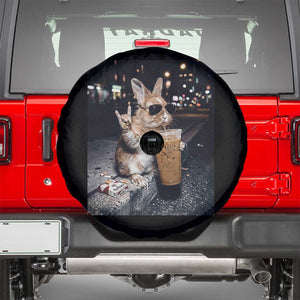 Funny Bunny Drinking Iced Coffee Spare Tire Cover Vintage 90s Graphic Meme TS14 Black Print Your Wear
