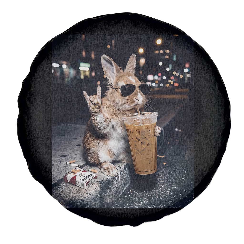 Funny Bunny Drinking Iced Coffee Spare Tire Cover Vintage 90s Graphic Meme TS14 Print Your Wear